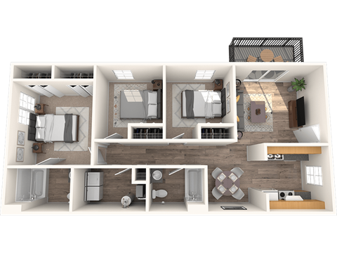 Floor plan for 3 beds, 2 baths, 1100 sqft